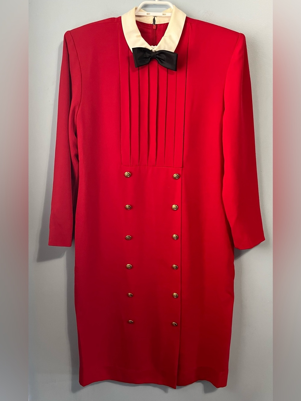 Rare Vintage Nipon Boutique Red Tuxedo Midi Dress Bow Size 12 Made In Canada